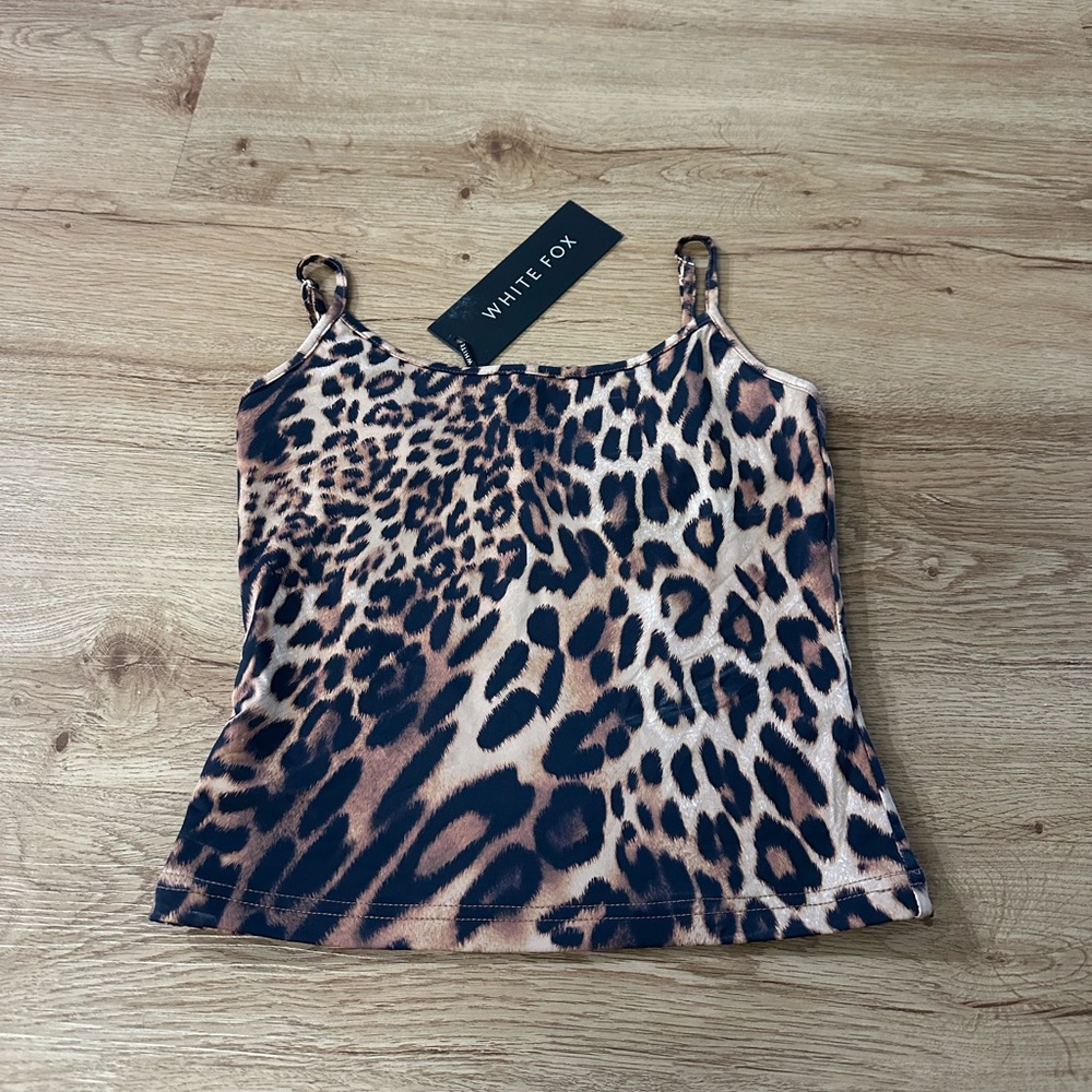 NWT White Fox Keep Up With Me Cheetah Print Satin Cami Top Size Small - Picture 1 of 2